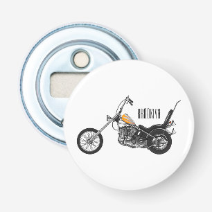 Chopper-motorfiets 1950 cartoonillustratie button flesopener
