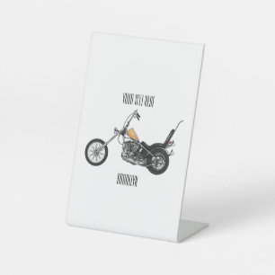 Chopper-motorfiets 1950 cartoonillustratie reclamebord met voetstuk
