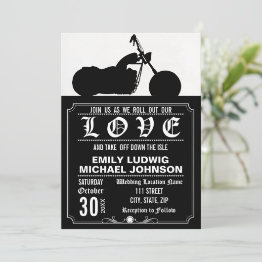 Chopper Motorfiets Biker Custom Bruiloft Uitnodige Kaart (Staand voorkant)