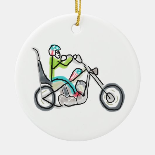 Chopper Motorfiets Stickman Keramisch Ornament (Voorkant)