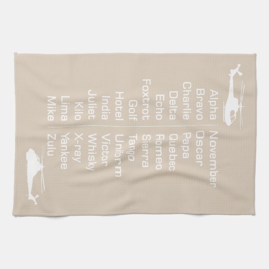 Chopper piloot helikopter taupe fonetisch alfabet theedoek (Horizontaal)