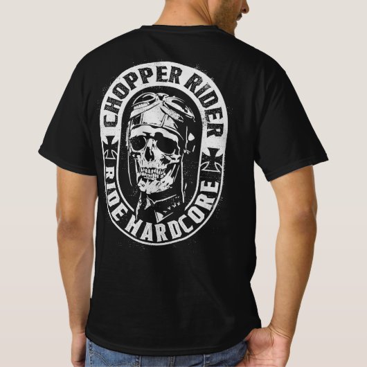 Chopper Skull Rider Motorcycle Ride Hardcore T-S T-shirt (Achterkant)