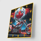 Chopper vrijheid met de Canadese vlag 's nachts Vierkante Klok (Hoek)