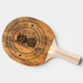 Chopping Block Pineapple Wedding Crest & Names Tafeltennisbatje (Zijkant)