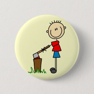 Chopping Wood Stick Figuur Overhemden en cadeaus Ronde Button 5,7 Cm