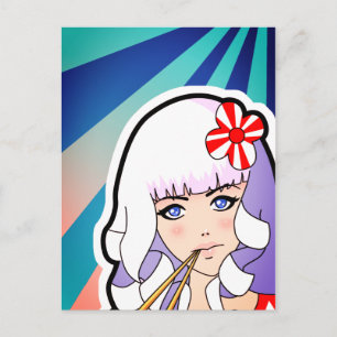 Chopsticks Anime Meisje Briefkaart
