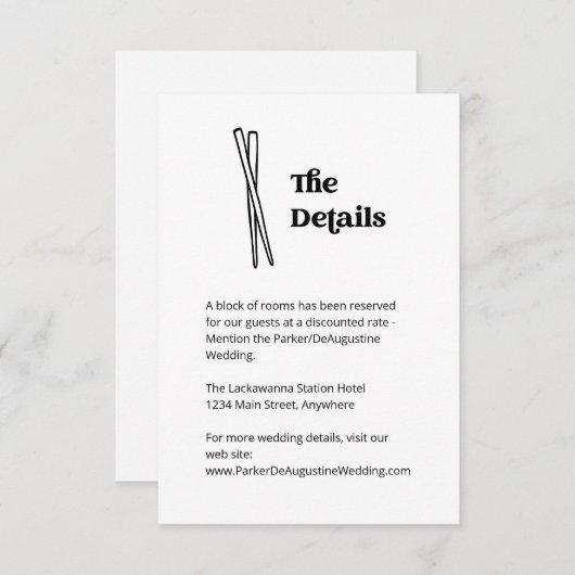 Chopsticks Bruiloft Informatie Details Behuizing Informatiekaartje (Voorkant / Achterkant)
