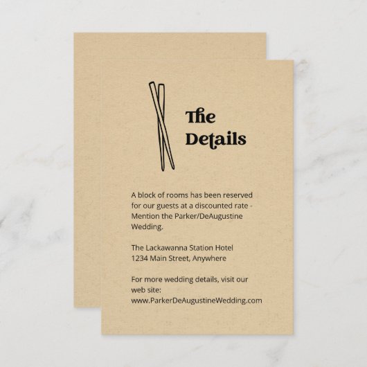 Chopsticks Bruiloft Informatie Details Behuizing Informatiekaartje (Voorkant / Achterkant)
