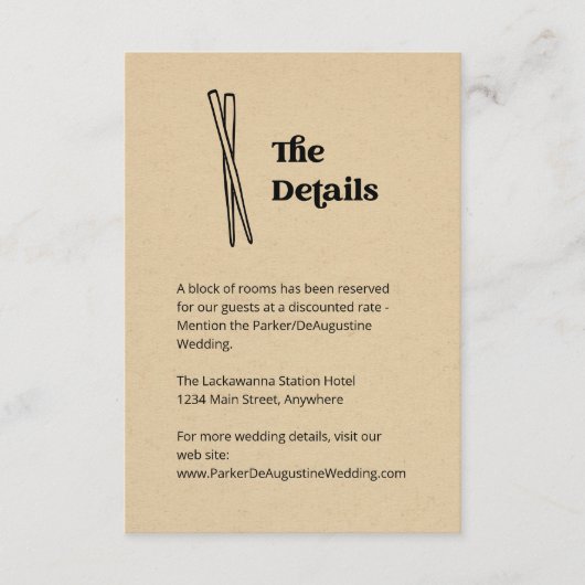 Chopsticks Bruiloft Informatie Details Behuizing Informatiekaartje (Voorkant)