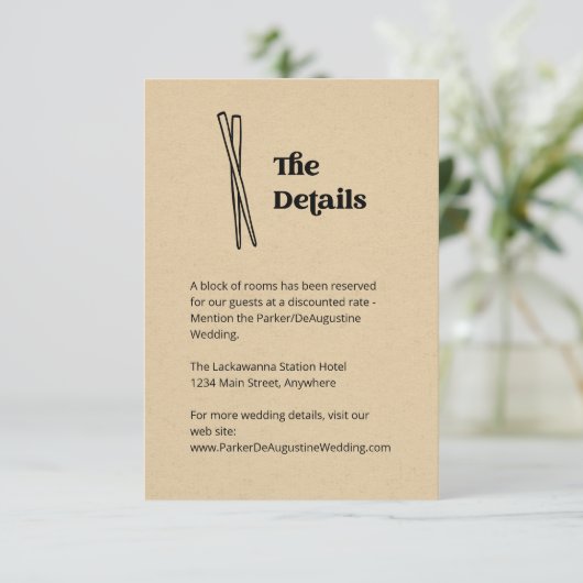 Chopsticks Bruiloft Informatie Details Behuizing Informatiekaartje (Staand voorkant)