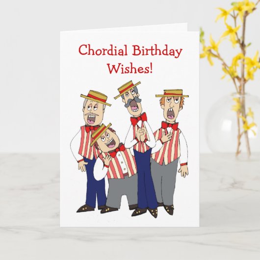Chordial Birthday Mannen Cartoon Quartet Kaart (Gele Bloem)