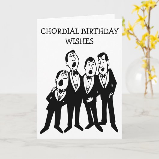 Chordial Birthday Zwart-wit Mannen Quartet Kaart (Gele Bloem)