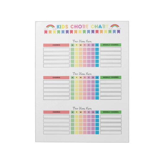 Chore Chart Custom Notitieblok voor 3 Kinder (Linkerzijde)