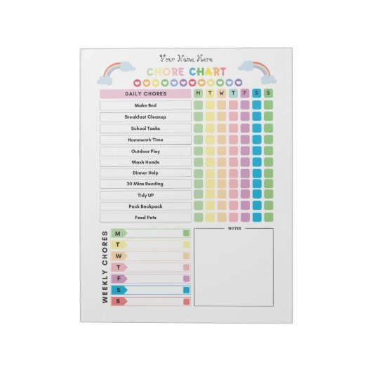 Chore Chart Custom Notitieblok voor kinderen & To (Linkerzijde)