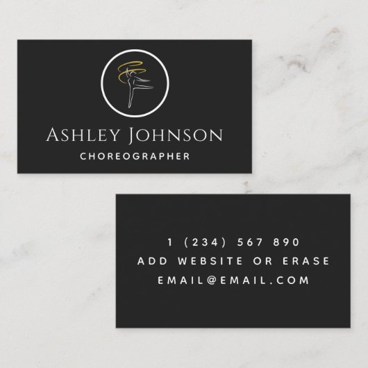 Choreograaf Danser Icon Gymnastiek Zwart & Wit Visitekaartje (Voorkant / Achterkant)