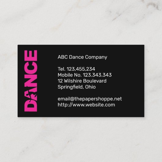 Choreograaf Professional Visitekaartje (Achterkant)