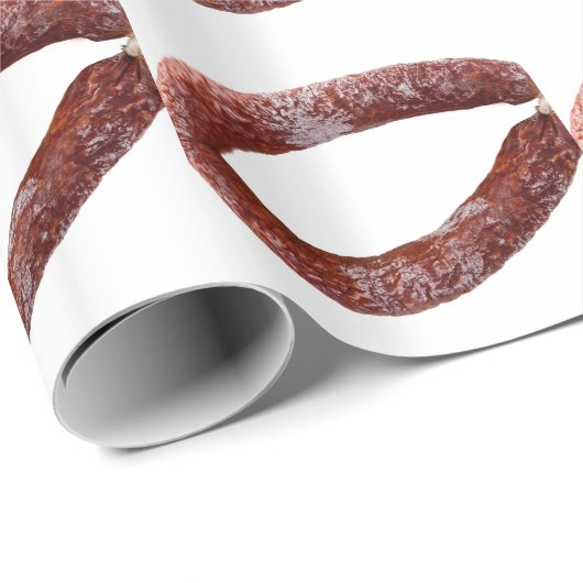 Chorizo-worst, geïsoleerd als gesneden cadeaupapier (Rol Hoek)
