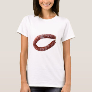 Chorizo-worst, geïsoleerd als gesneden t-shirt