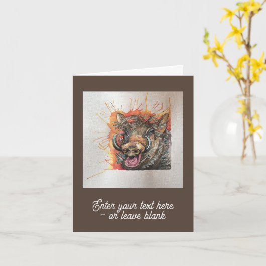  Chortling Warthog Groeten Kaart (Gele Bloem)