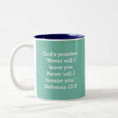 CHOSEN NEVER FORSAKEN | Hebreeuwen 13:5 AQUA Tweekleurige Koffiemok (Links)