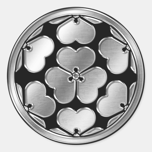 Chosokabe Clan Kamon Silver Chrome Ronde Sticker (Voorkant)