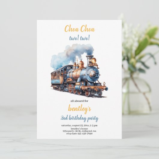 chou chou train birthday invitation kaart (Staand voorkant)