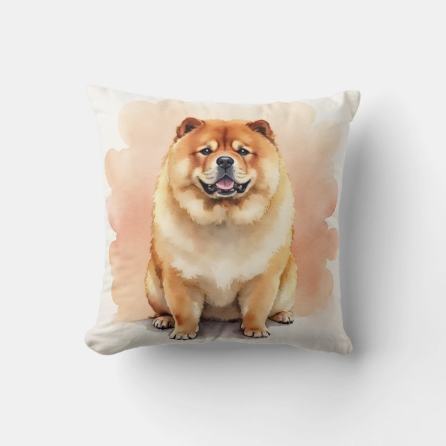 Chow Chow Aquarel Wolkenlaag Kunst Kussen (Voorkant)