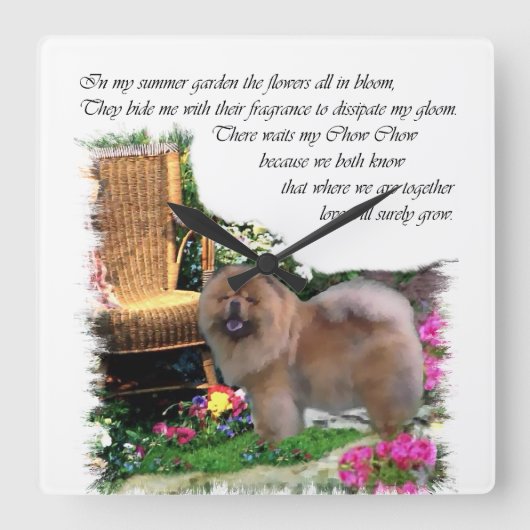 Chow Chow Art Summer Garden Vierkante Klok (Voorkant)