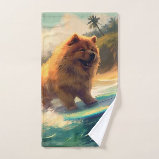 Chow Chow Beach Surfen Schilderij Bad Handdoek (Handdoek)