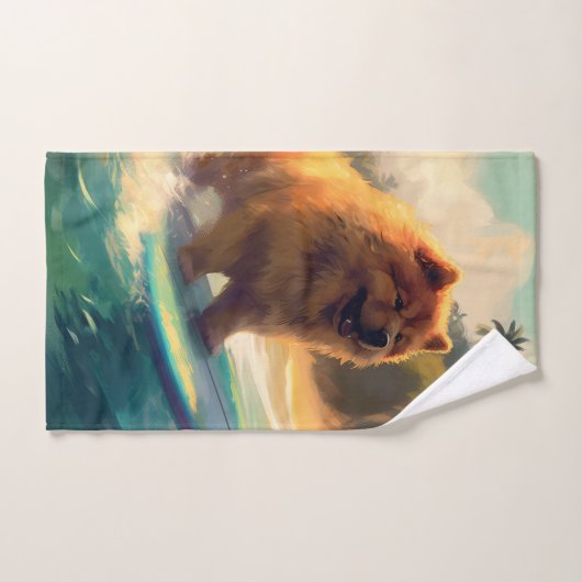 Chow Chow Beach Surfen Schilderij Bad Handdoek (Handdoek)