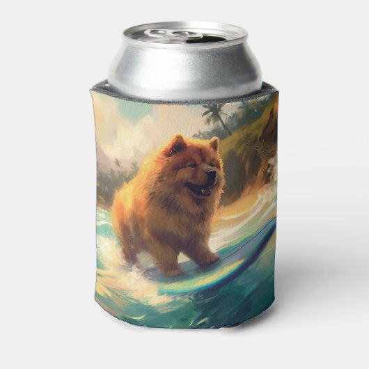 Chow Chow Beach Surfen Schilderij Blikjeskoeler (Blikje Achterkant)