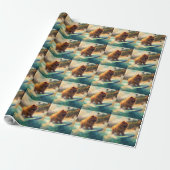 Chow Chow Beach Surfen Schilderij Cadeaupapier (Uitgerold)