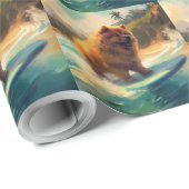 Chow Chow Beach Surfen Schilderij Cadeaupapier (Rol Hoek)