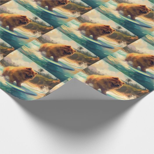 Chow Chow Beach Surfen Schilderij Cadeaupapier (Hoek)