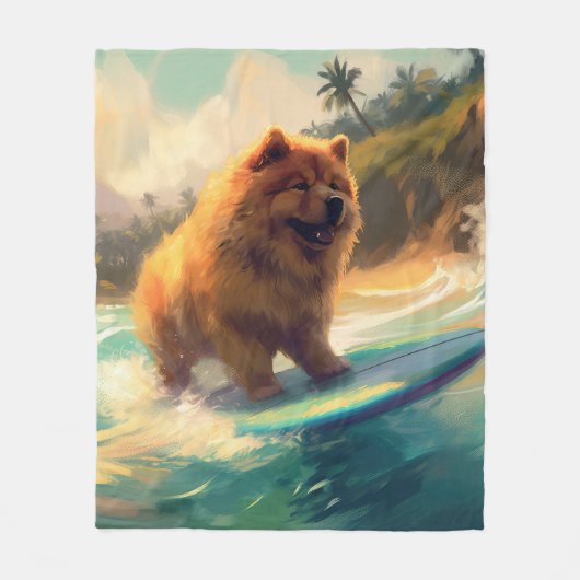 Chow Chow Beach Surfen Schilderij Fleece Deken (Voorkant)