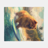 Chow Chow Beach Surfen Schilderij Fleece Deken (Voorkant (Horizontaal))