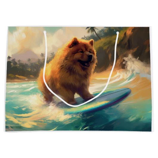 Chow Chow Beach Surfen Schilderij Groot Cadeauzakje (Voorkant)