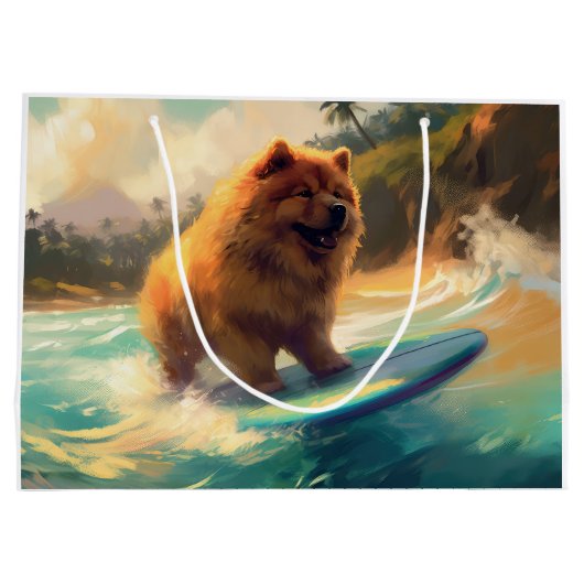 Chow Chow Beach Surfen Schilderij Groot Cadeauzakje (Achterkant)