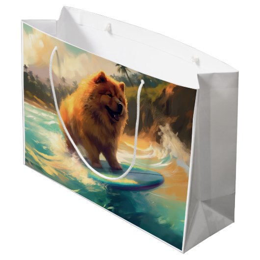 Chow Chow Beach Surfen Schilderij Groot Cadeauzakje (Achterkant Gekanteld)
