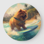 Chow Chow Beach Surfen Schilderij Grote Klok (Voorkant)