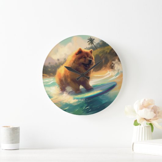 Chow Chow Beach Surfen Schilderij Grote Klok (Huis)