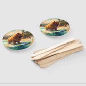 Chow Chow Beach Surfen Schilderij Handwaaier (Niet-gemonteerd)