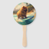 Chow Chow Beach Surfen Schilderij Handwaaier (Voorkant)