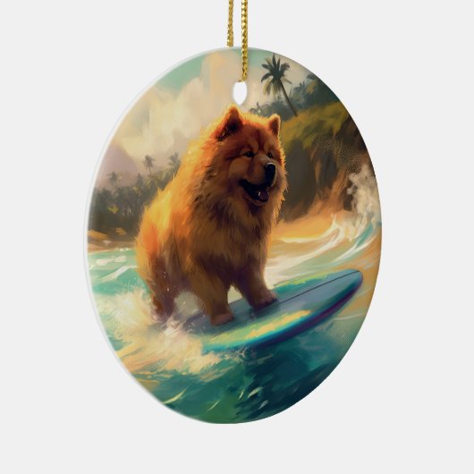 Chow Chow Beach Surfen Schilderij Keramisch Ornament (Rechts)