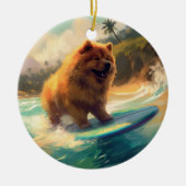 Chow Chow Beach Surfen Schilderij Keramisch Ornament (Voorkant)