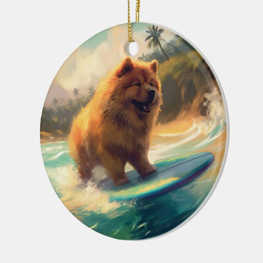 Chow Chow Beach Surfen Schilderij Keramisch Ornament (Links)