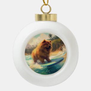 Chow Chow Beach Surfen Schilderij Keramische Bal Ornament