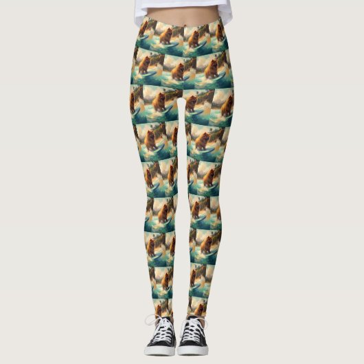 Chow Chow Beach Surfen Schilderij Leggings (Voorkant)