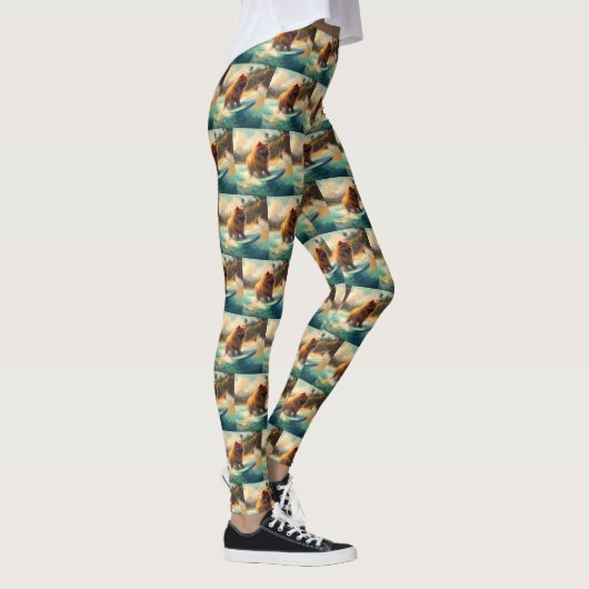 Chow Chow Beach Surfen Schilderij Leggings (Rechts)