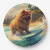 Chow Chow Beach Surfen Schilderij Papieren Bordje (Voorkant)